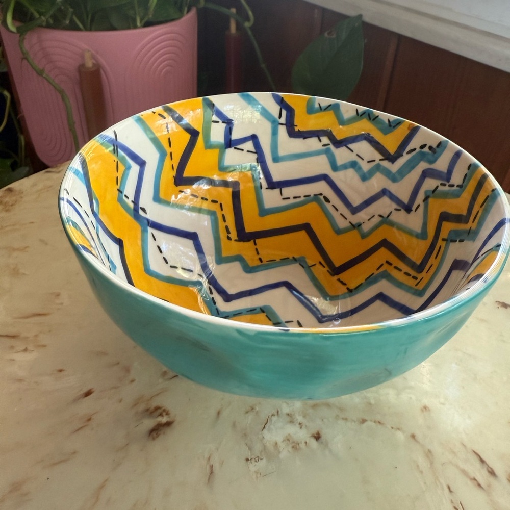 Anthropologie Colorful Zigzag Ceramic Bowl